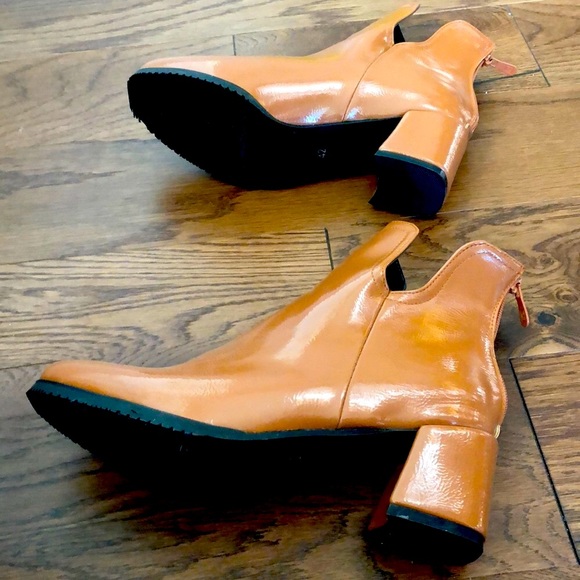 Square Toe Patent Leather Ankle Boots Size 10.5 - Picture 2 of 7